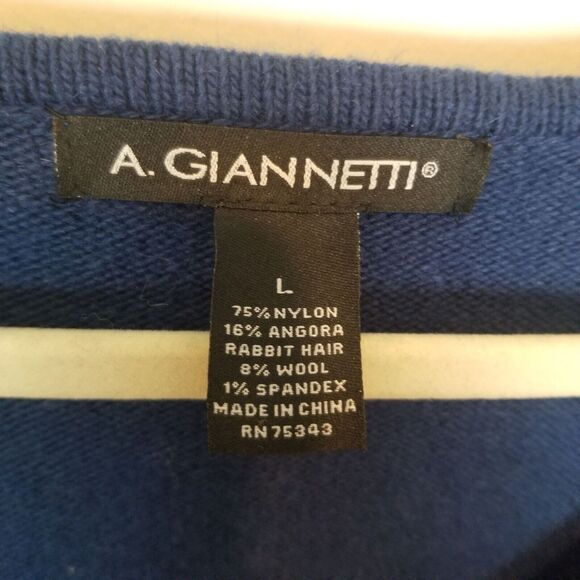 A Giannetti Womens Wool Angora V-Neck Sweater Sz L Minimalist Quiet Luxury Navy - Picture 6 of 7